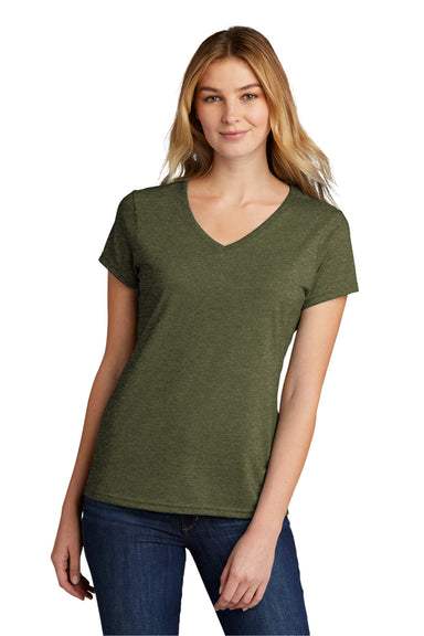 Port & Company Womens Short Sleeve V-Neck T-Shirt Heather Military Green Front