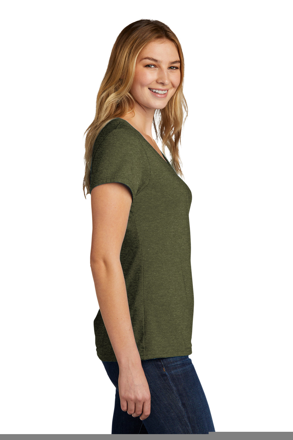 Port & Company Womens Short Sleeve V-Neck T-Shirt Heather Military Green Side