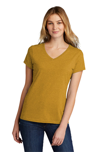 Port & Company Womens Short Sleeve V-Neck T-Shirt Heather Ochre Yellow Front