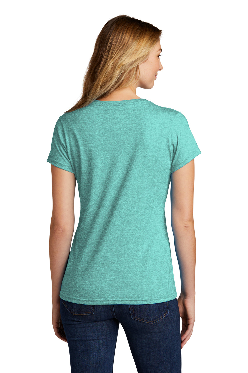 Port & Company Womens Short Sleeve V-Neck T-Shirt Heather Vivid Teal Green Side