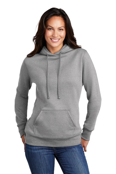Port & Company Womens Core Fleece Hooded Sweatshirt Hoodie Heather Grey Front