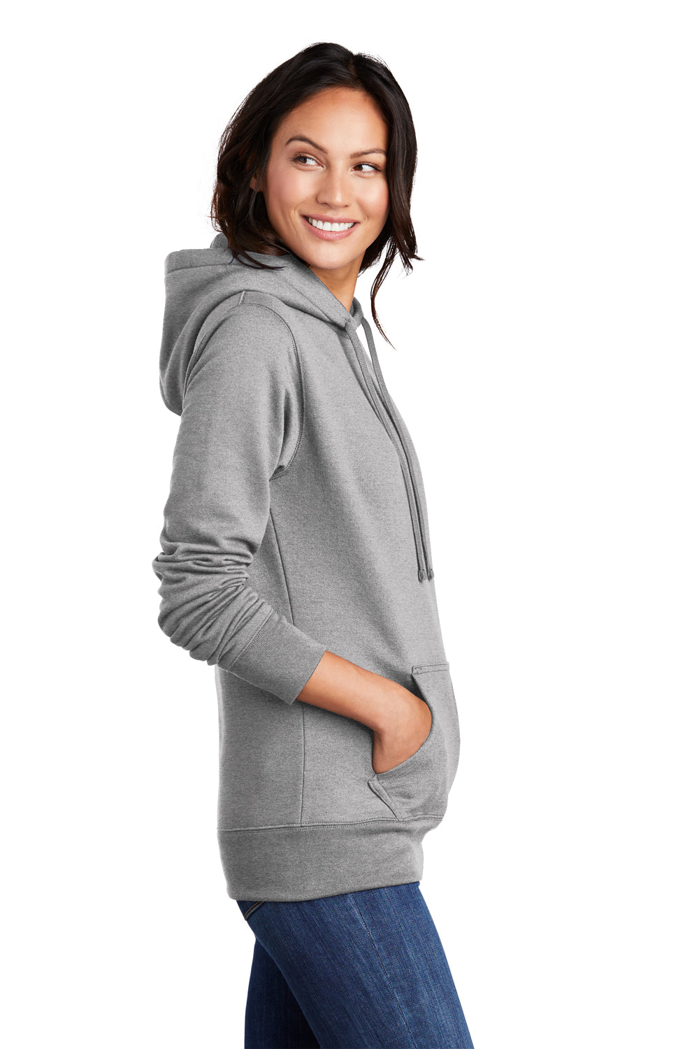Port & Company Womens Core Fleece Hooded Sweatshirt Hoodie Heather Grey Side