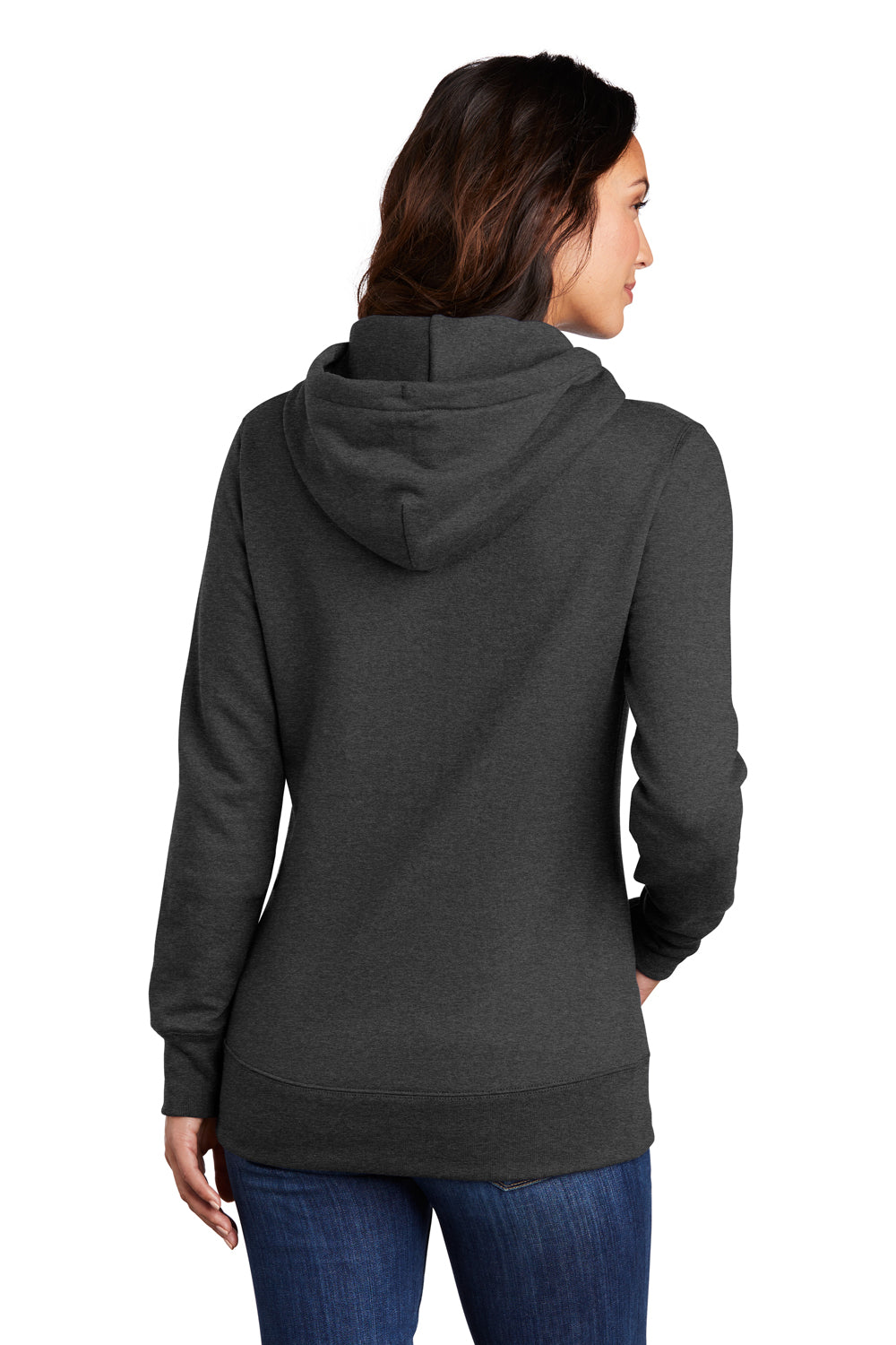 Port & Company Womens Core Fleece Hooded Sweatshirt Hoodie Heather Dark Grey Side