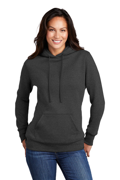 Port & Company Womens Core Fleece Hooded Sweatshirt Hoodie Heather Dark Grey Front