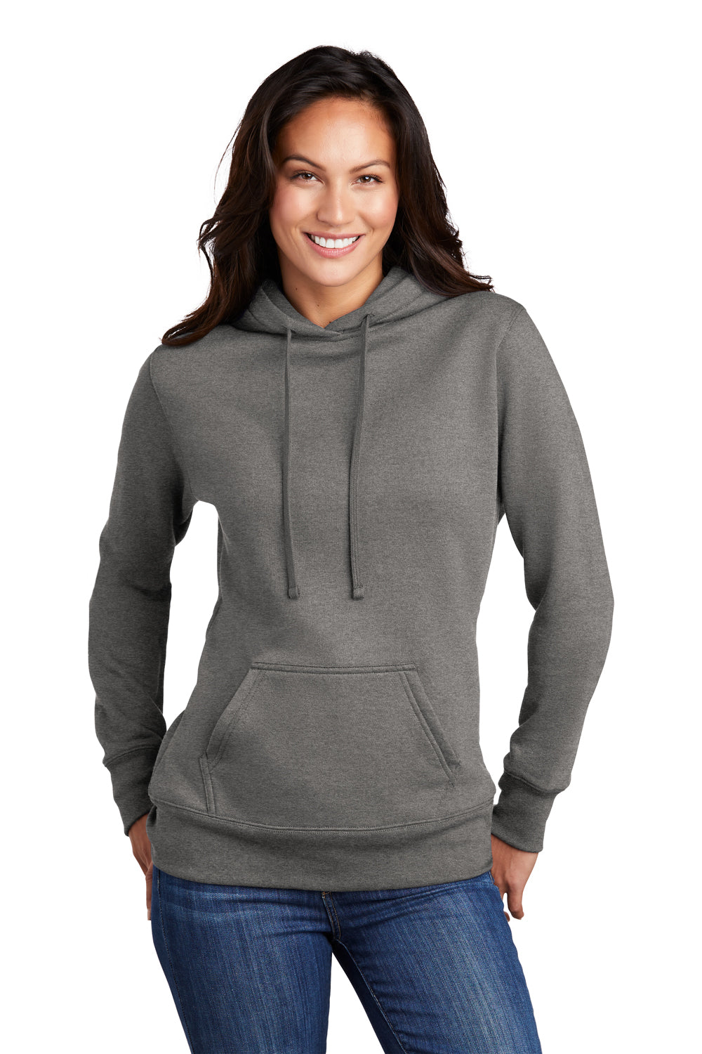 Port & Company Womens Core Fleece Hooded Sweatshirt Hoodie Heather Graphite Grey Front