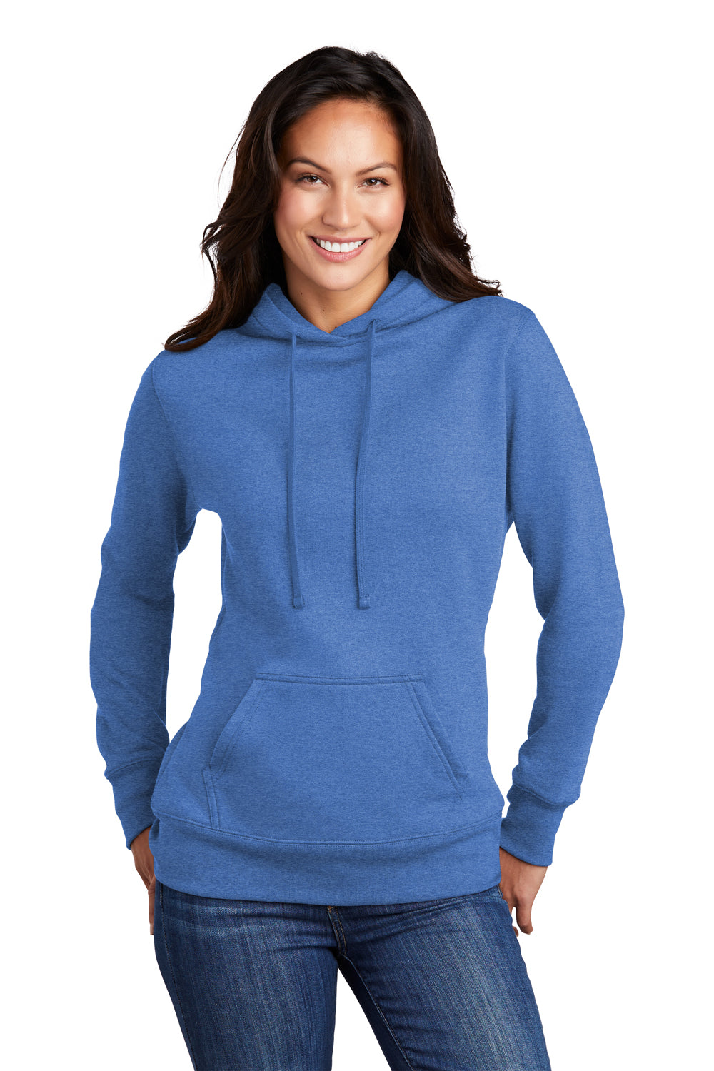 Port & Company Womens Core Fleece Hooded Sweatshirt Hoodie Heather Royal Blue Front