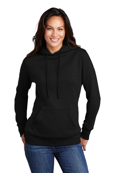 Port & Company Womens Core Fleece Hooded Sweatshirt Hoodie Jet Black Front