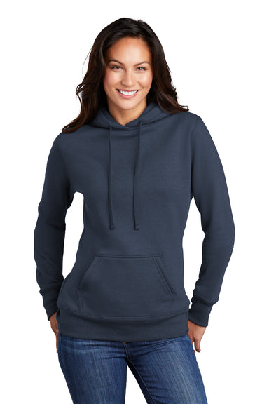 Port & Company Womens Core Fleece Hooded Sweatshirt Hoodie Navy Blue Front