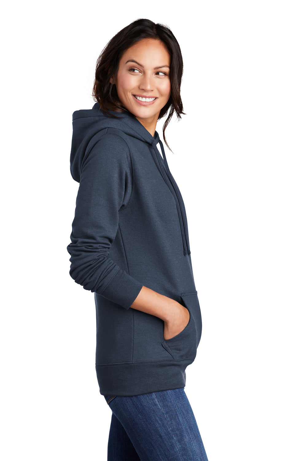Port & Company Womens Core Fleece Hooded Sweatshirt Hoodie Navy Blue Side