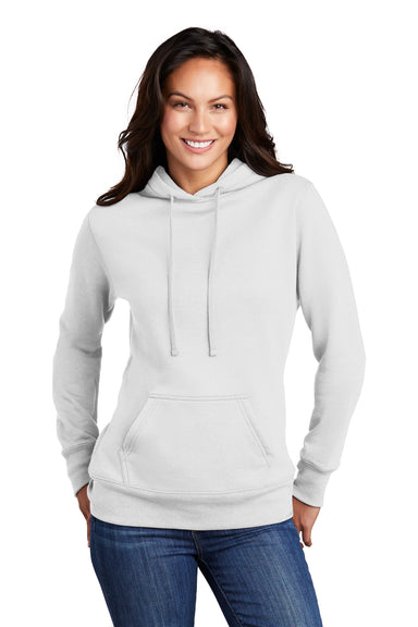 Port & Company Womens Core Fleece Hooded Sweatshirt Hoodie White Front