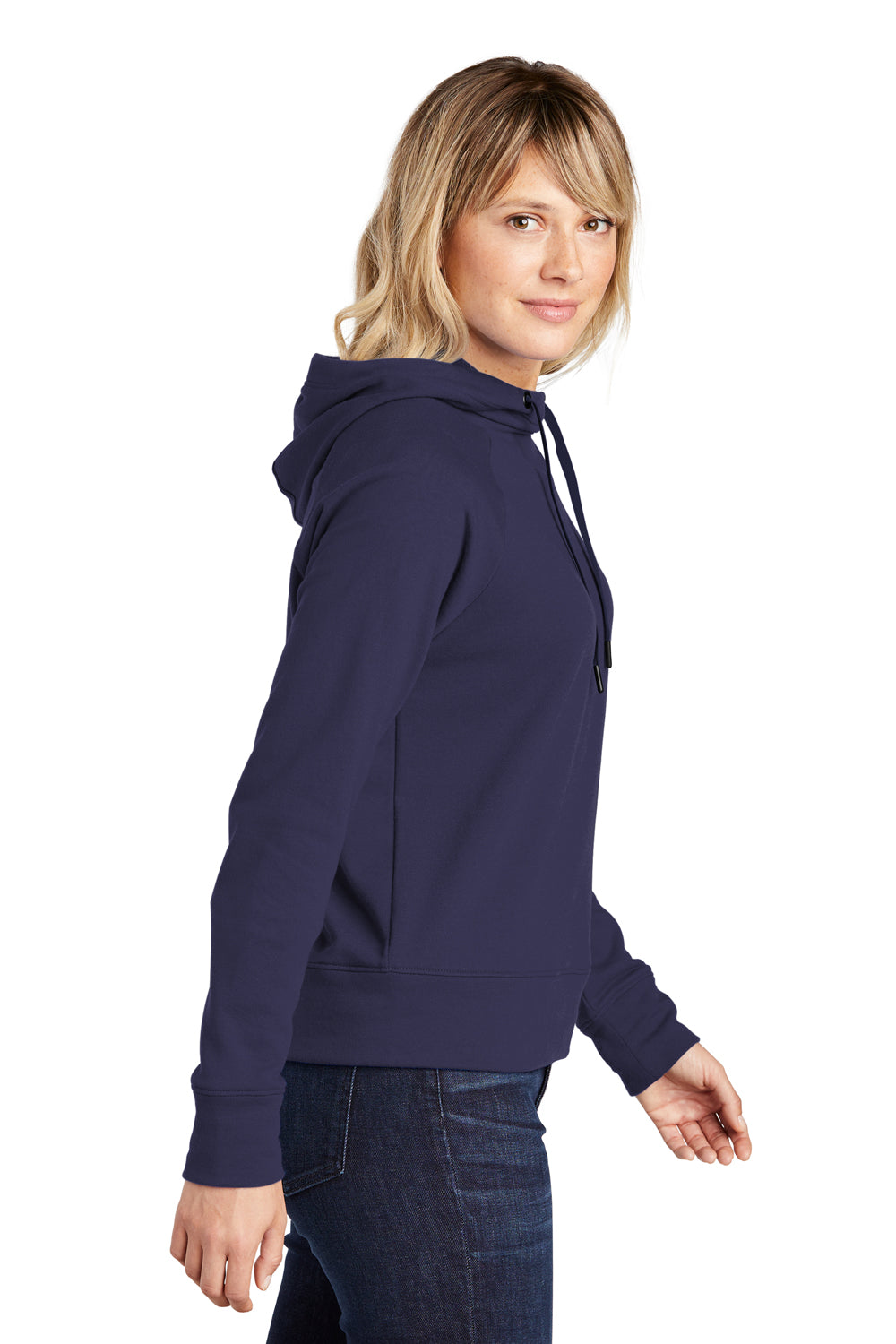 Sport-Tek Womens French Terry Hooded Sweatshirt Hoodie True Navy Blue Side