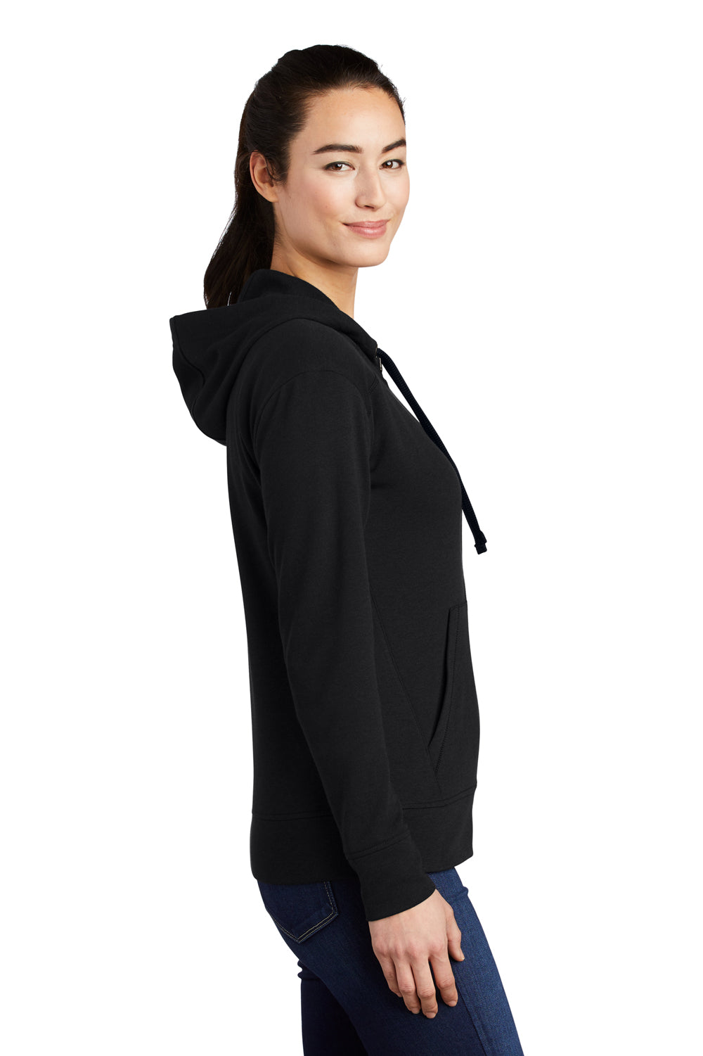Sport-Tek Womens Moisture Wicking Fleece Full Zip Hooded Sweatshirt Hoodie Black Side