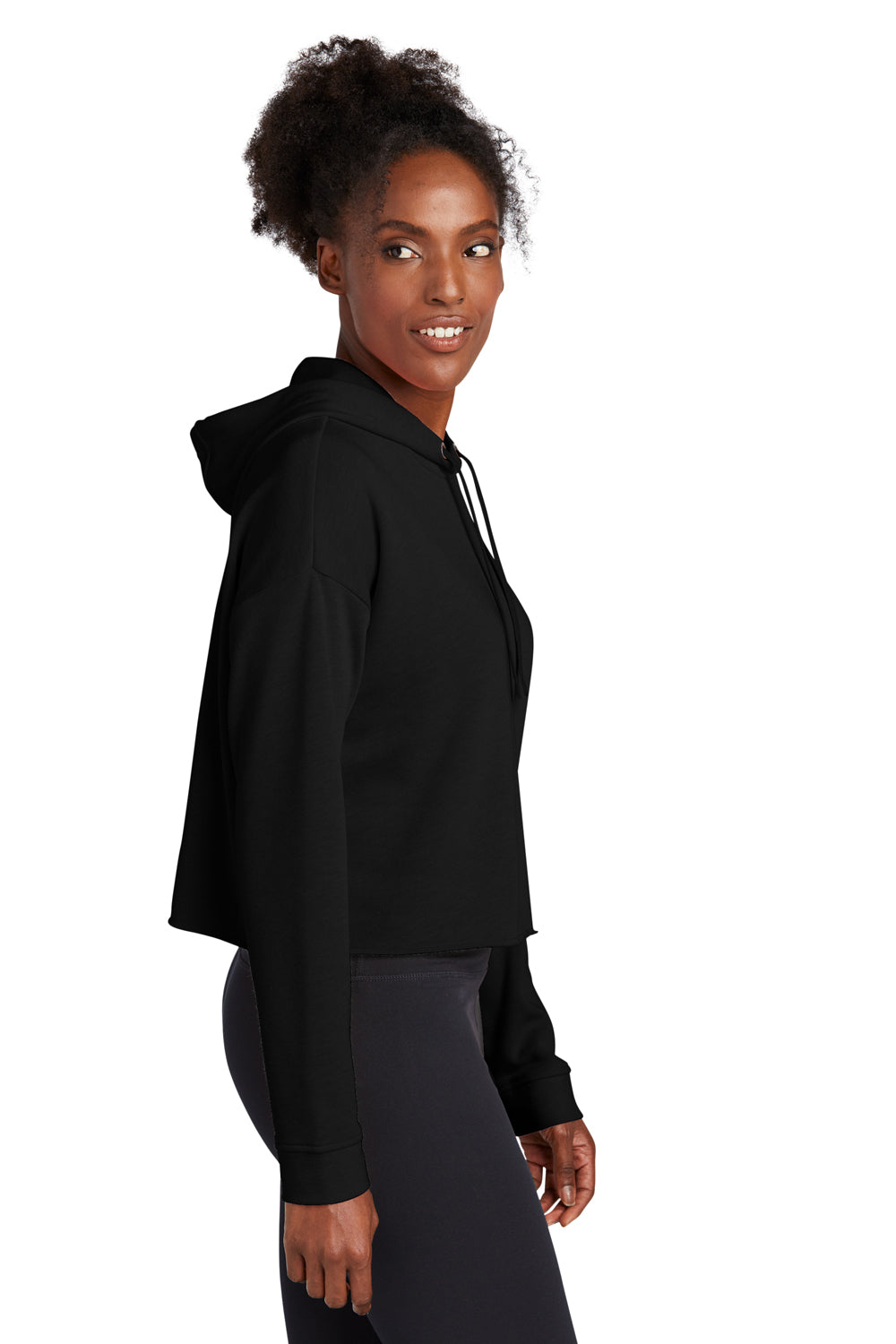 Sport-Tek Womens Moisture Wicking Fleece Crop Hooded Sweatshirt Hoodie Black Side