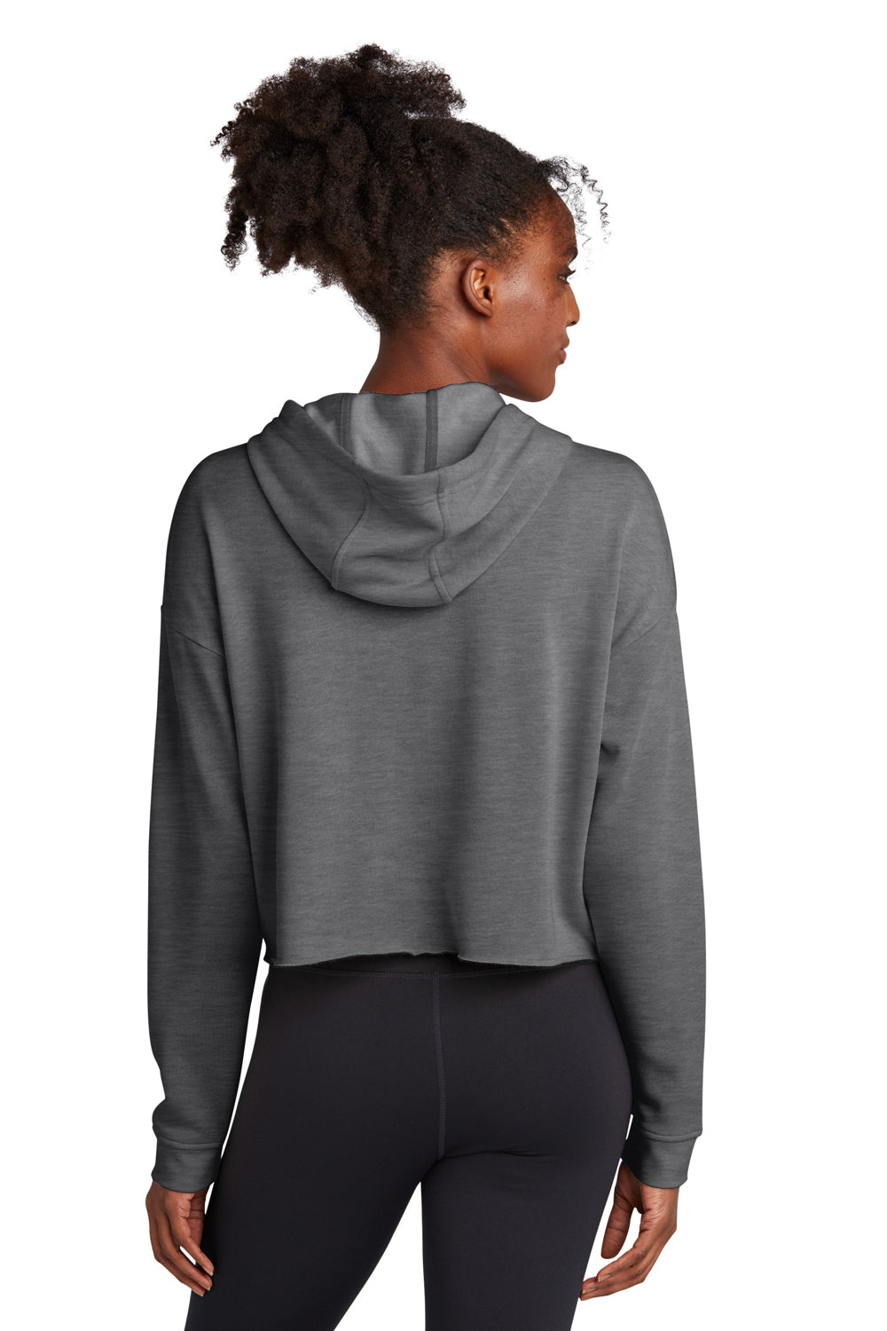 Sport-Tek Womens Moisture Wicking Fleece Crop Hooded Sweatshirt Hoodie Heather Dark Grey Side