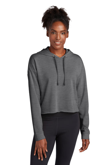 Sport-Tek Womens Moisture Wicking Fleece Crop Hooded Sweatshirt Hoodie Heather Dark Grey Front