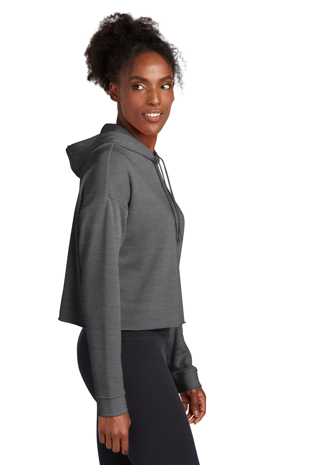 Sport-Tek Womens Moisture Wicking Fleece Crop Hooded Sweatshirt Hoodie Heather Dark Grey Side