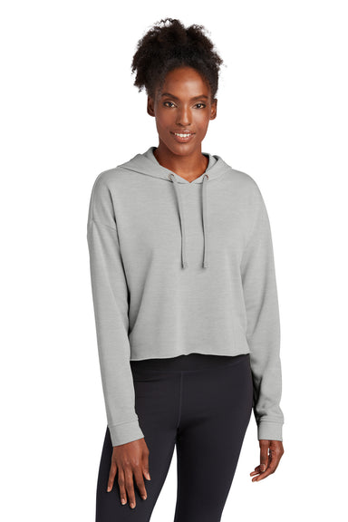 Sport-Tek Womens Moisture Wicking Fleece Crop Hooded Sweatshirt Hoodie Heather Light Grey Front