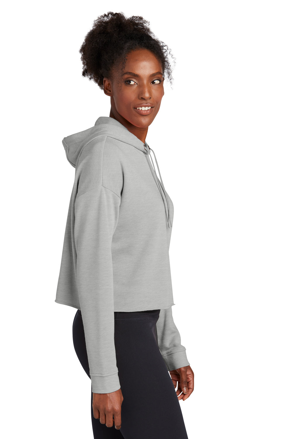 Sport-Tek Womens Moisture Wicking Fleece Crop Hooded Sweatshirt Hoodie Heather Light Grey Side