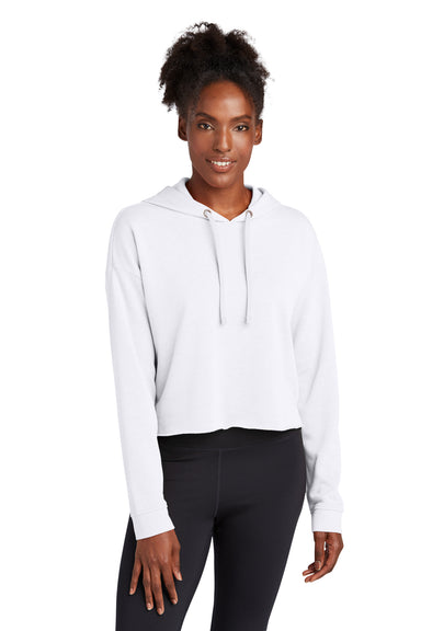 Sport-Tek Womens Moisture Wicking Fleece Crop Hooded Sweatshirt Hoodie White Front