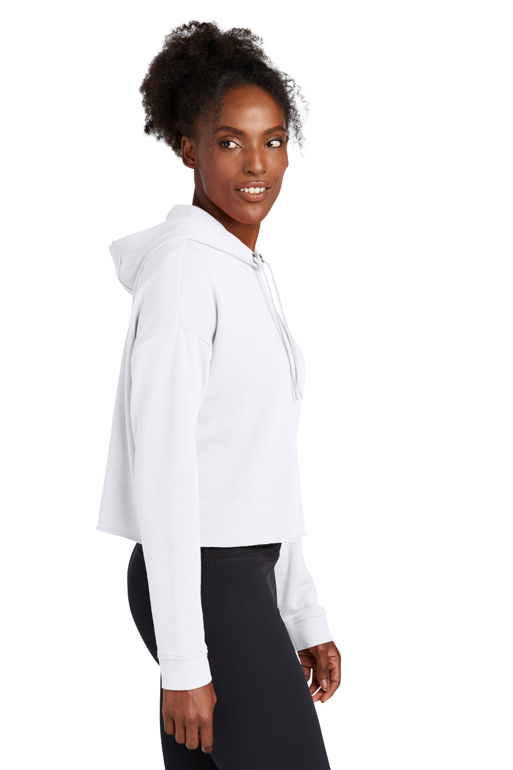 Sport-Tek Womens Moisture Wicking Fleece Crop Hooded Sweatshirt Hoodie White Side