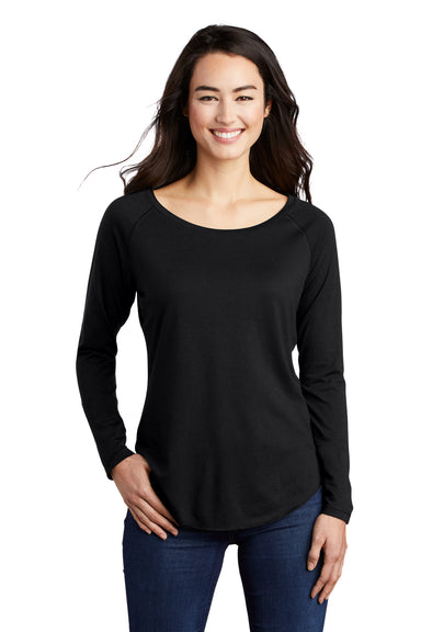 Sport-Tek Womens Moisture Wicking Long Sleeve Scoop Neck T-Shirt Black Front