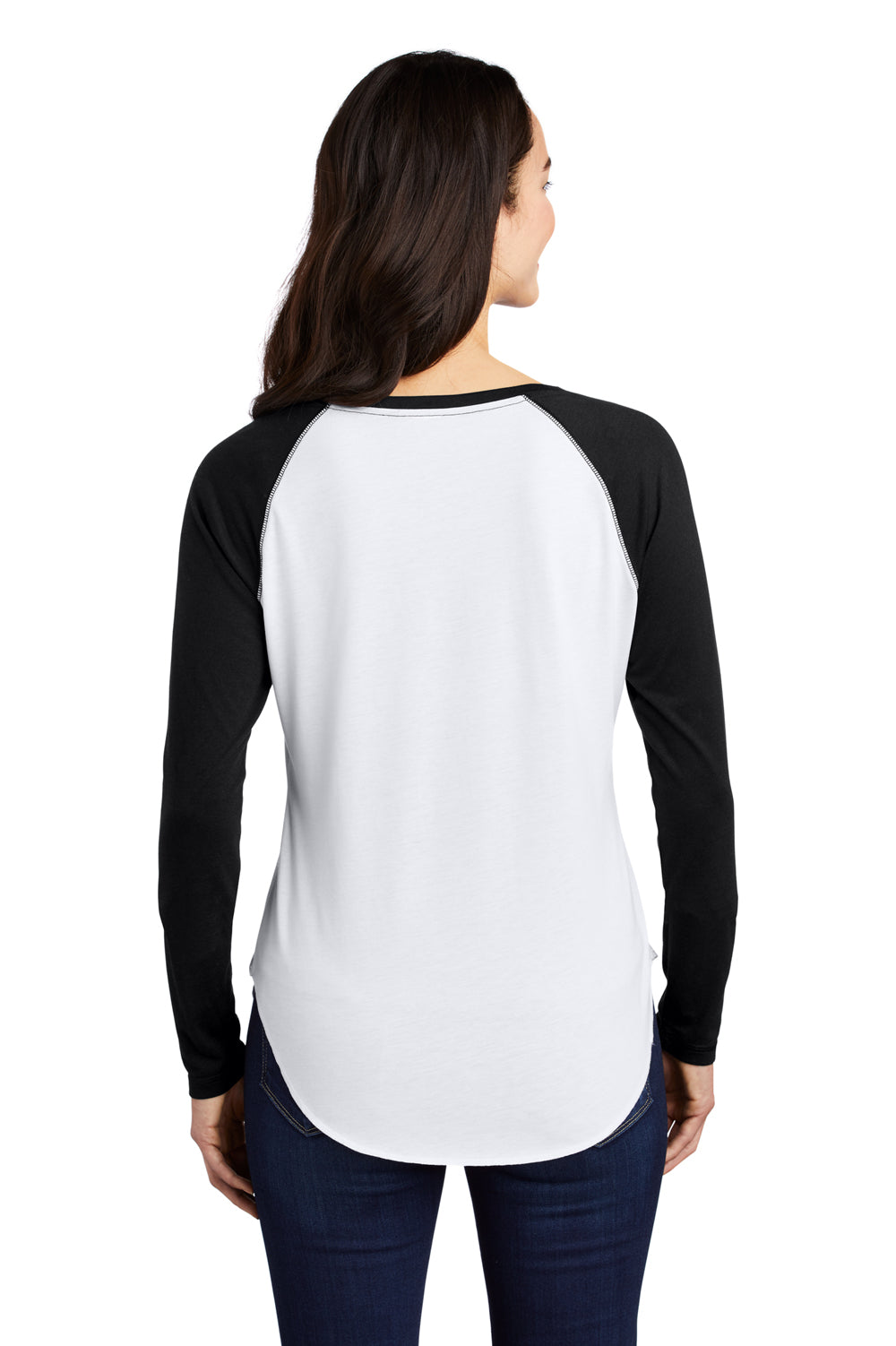 Sport-Tek Womens Moisture Wicking Long Sleeve Scoop Neck T-Shirt Black/White Side