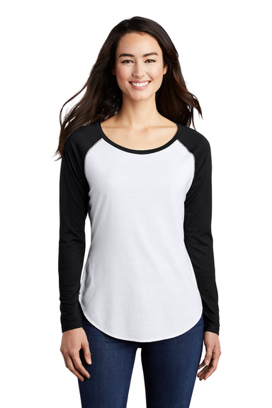 Sport-Tek Womens Moisture Wicking Long Sleeve Scoop Neck T-Shirt Black/White Front