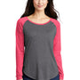 Sport-Tek Womens Moisture Wicking Long Sleeve Scoop Neck T-Shirt - Heather Dark Grey/Heather Raspberry Pink