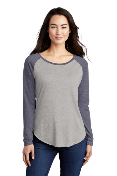 Sport-Tek Womens Moisture Wicking Long Sleeve Scoop Neck T-Shirt Heather True Navy Blue/Heather Light Grey Front