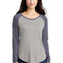 Sport-Tek Womens Moisture Wicking Long Sleeve Scoop Neck T-Shirt - Heather Light Grey/Heather True Navy Blue