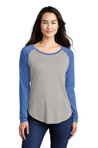 Sport-Tek Womens Moisture Wicking Long Sleeve Scoop Neck T-Shirt Heather True Royal Blue/Heather Light Grey Front