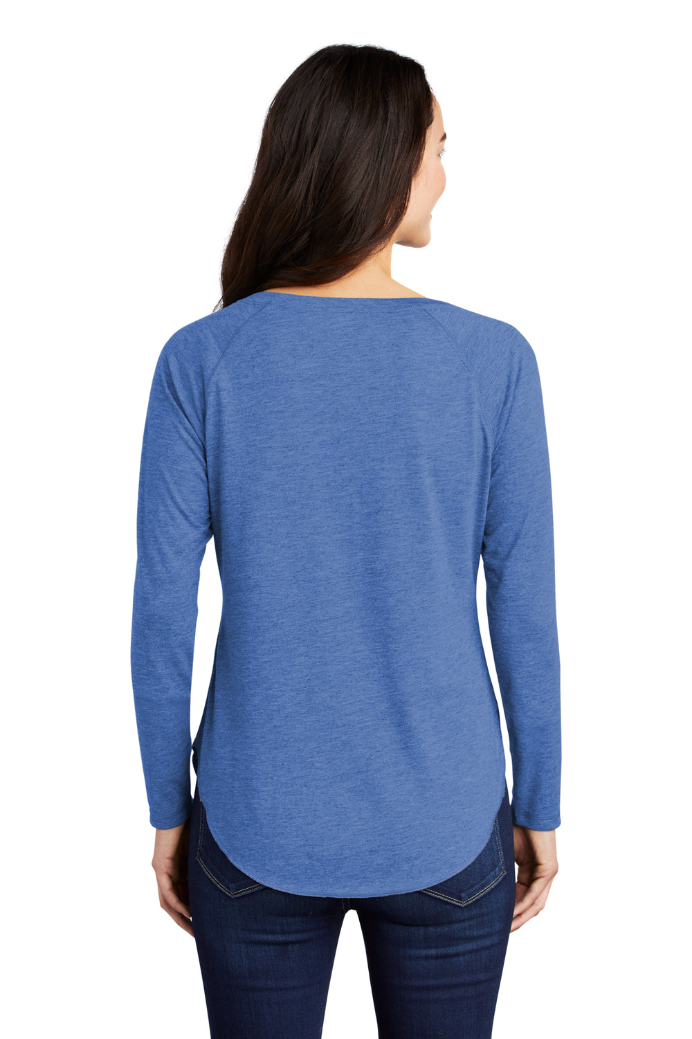 Sport-Tek Womens Moisture Wicking Long Sleeve Scoop Neck T-Shirt Heather True Royal Blue Side