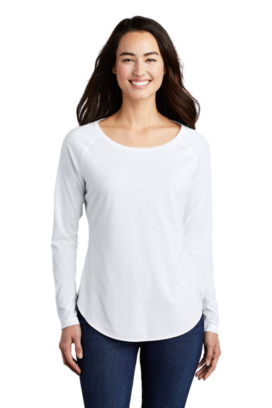 Sport-Tek Womens Moisture Wicking Long Sleeve Scoop Neck T-Shirt White Front