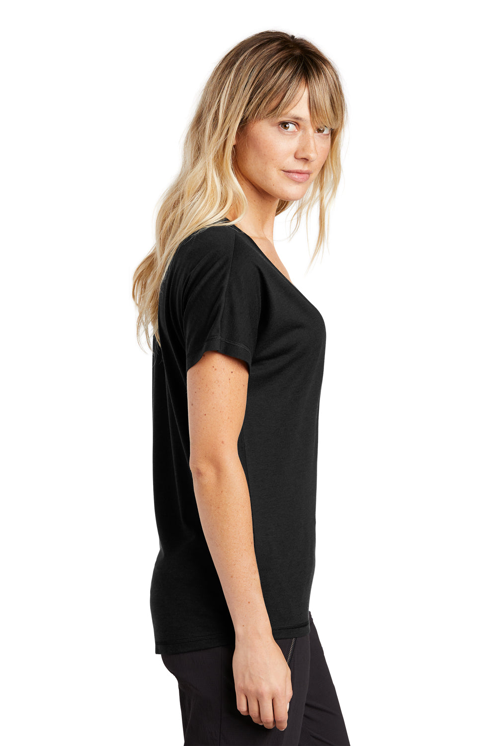 Sport-Tek Womens Moisture Wicking Short Sleeve V-Neck T-Shirt Black Side