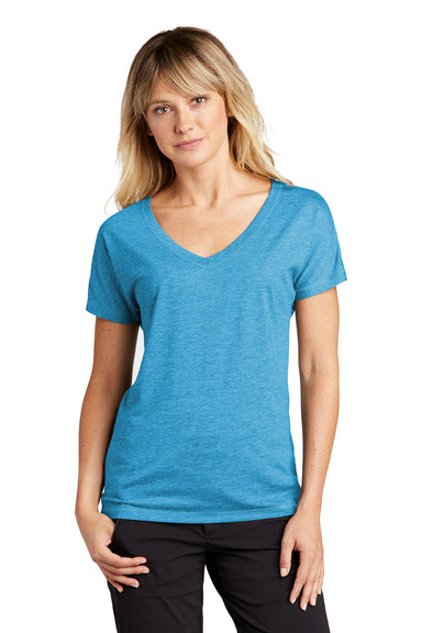 Sport-Tek Womens Moisture Wicking Short Sleeve V-Neck T-Shirt Heather Pond Blue Front