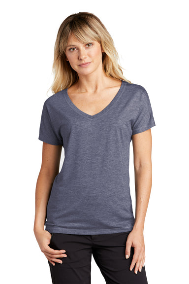 Sport-Tek Womens Moisture Wicking Short Sleeve V-Neck T-Shirt Heather True Navy Blue Front