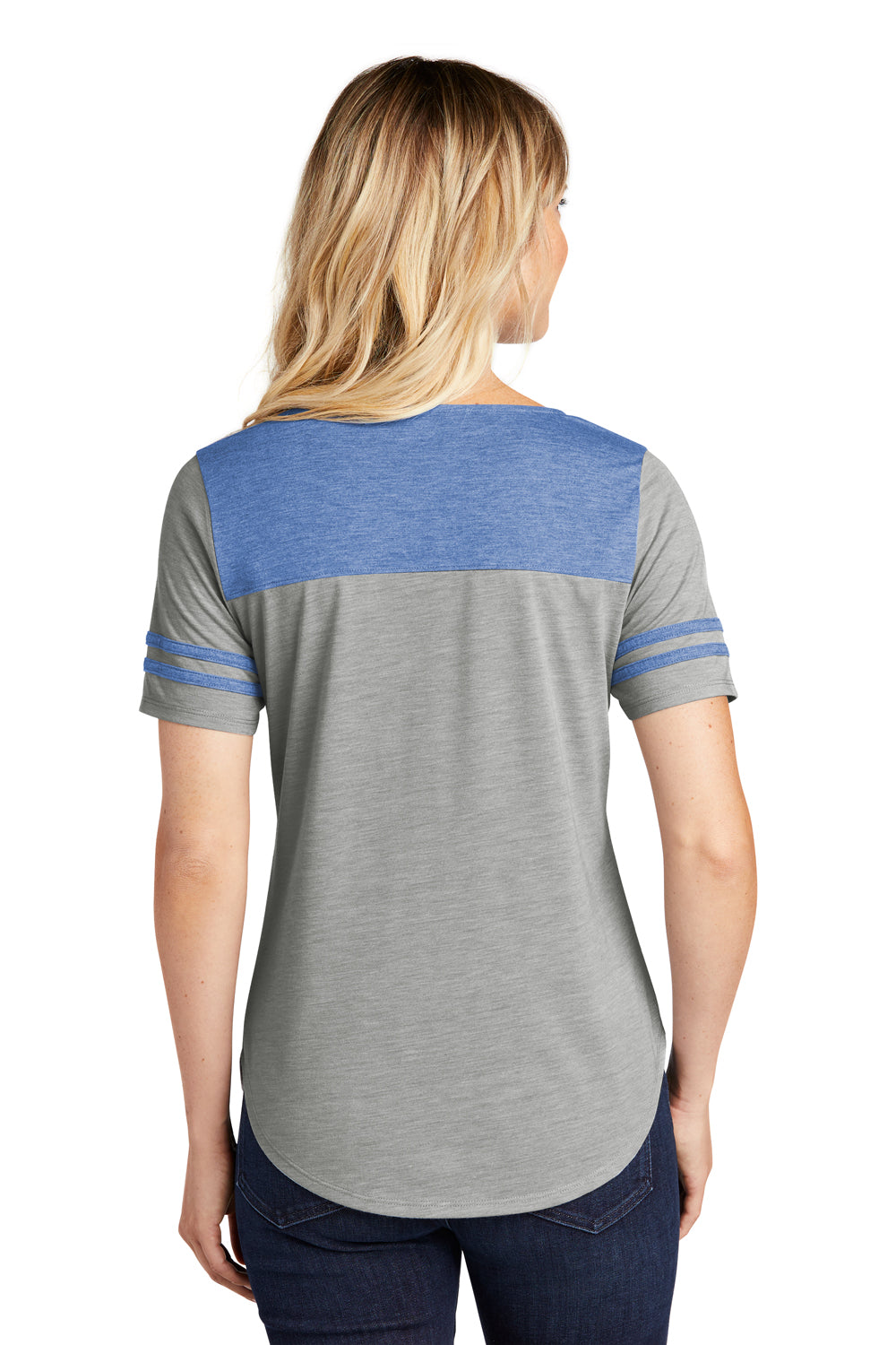 Sport-Tek Womens Fan Moisture Wicking Short Sleeve Crewneck T-Shirt Heather True Royal Blue/Heather Light Grey Side