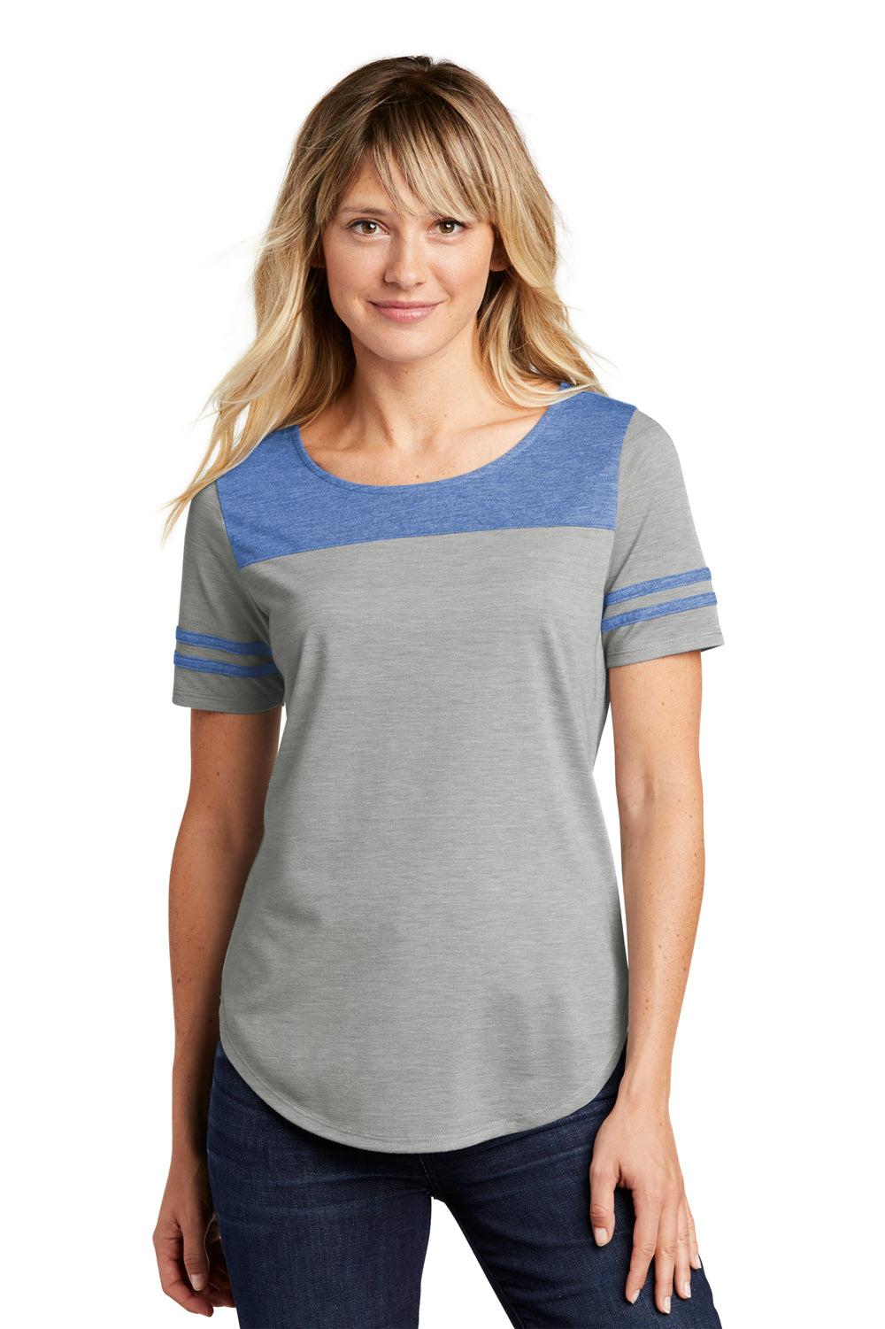 Sport-Tek Womens Fan Moisture Wicking Short Sleeve Crewneck T-Shirt Heather True Royal Blue/Heather Light Grey Front