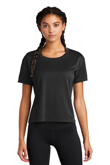 Sport-Tek Womens Draft Crop Short Sleeve Crewneck T-Shirt Black Front