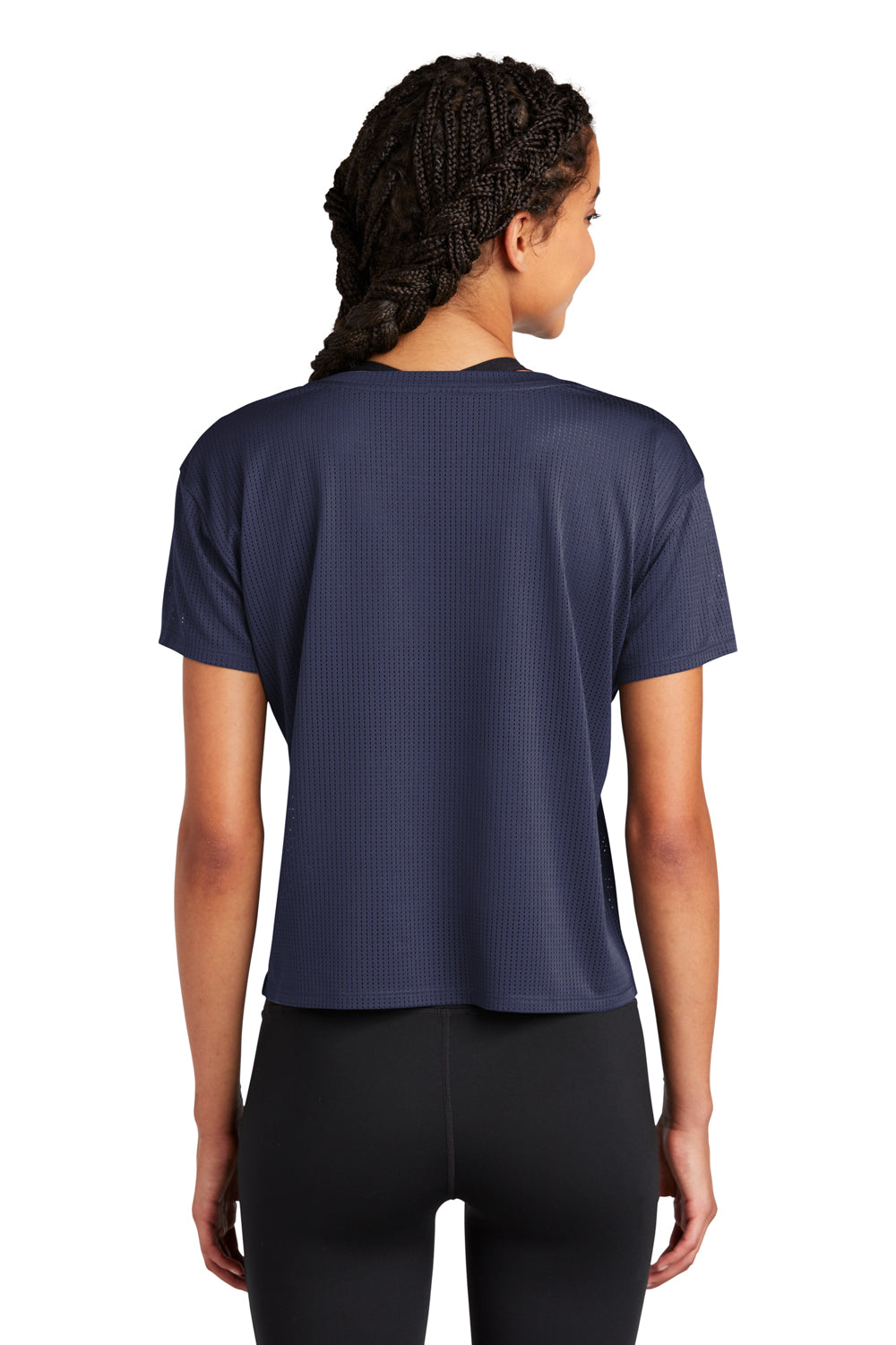 Sport-Tek Womens Draft Crop Short Sleeve Crewneck T-Shirt True Navy Blue Side