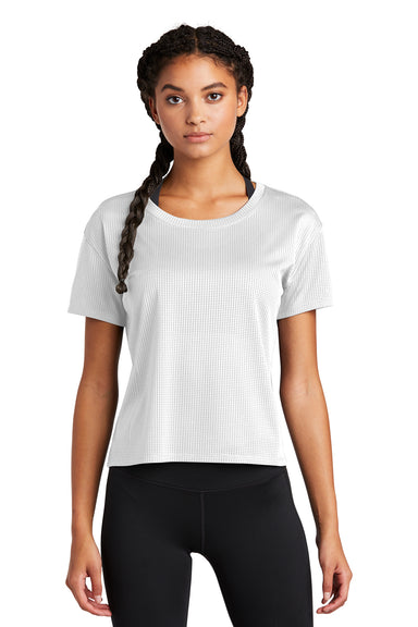 Sport-Tek Womens Draft Crop Short Sleeve Crewneck T-Shirt White Front