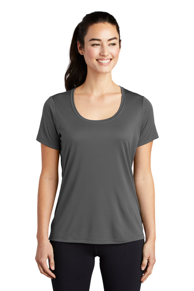 Sport-Tek Womens Short Sleeve Scoop Neck T-Shirt Dark Smoke Grey Front
