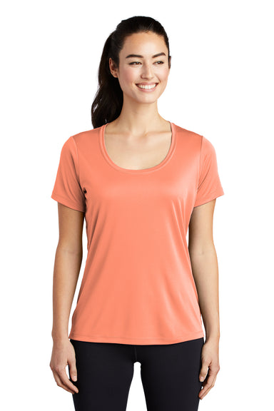 Sport-Tek Womens Short Sleeve Scoop Neck T-Shirt Soft Coral Orange Front