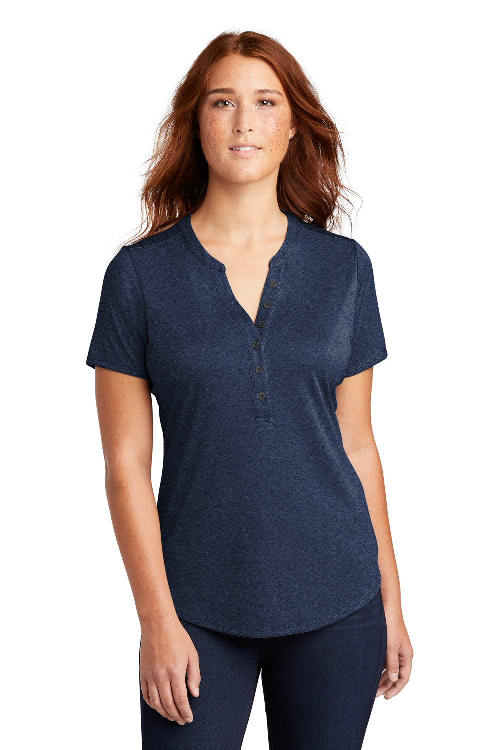 Sport-Tek Womens Endeavor Short Sleeve Polo Shirt Heather Dark Royal Blue Front