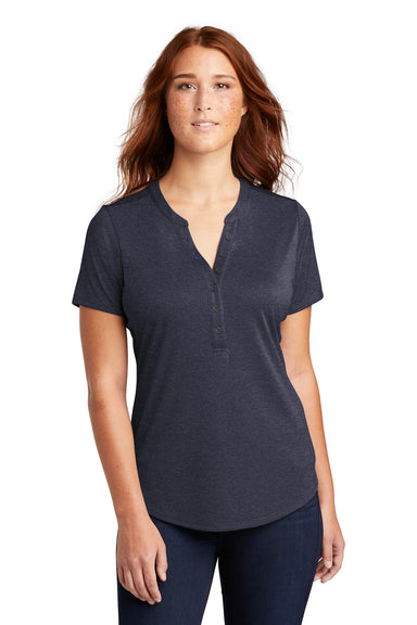 Sport-Tek Womens Endeavor Short Sleeve Polo Shirt Heather Deep Navy Blue Front