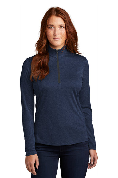 Sport-Tek Womens Endeavor 1/4 Zip Sweatshirt Heather Dark Royal Blue Front