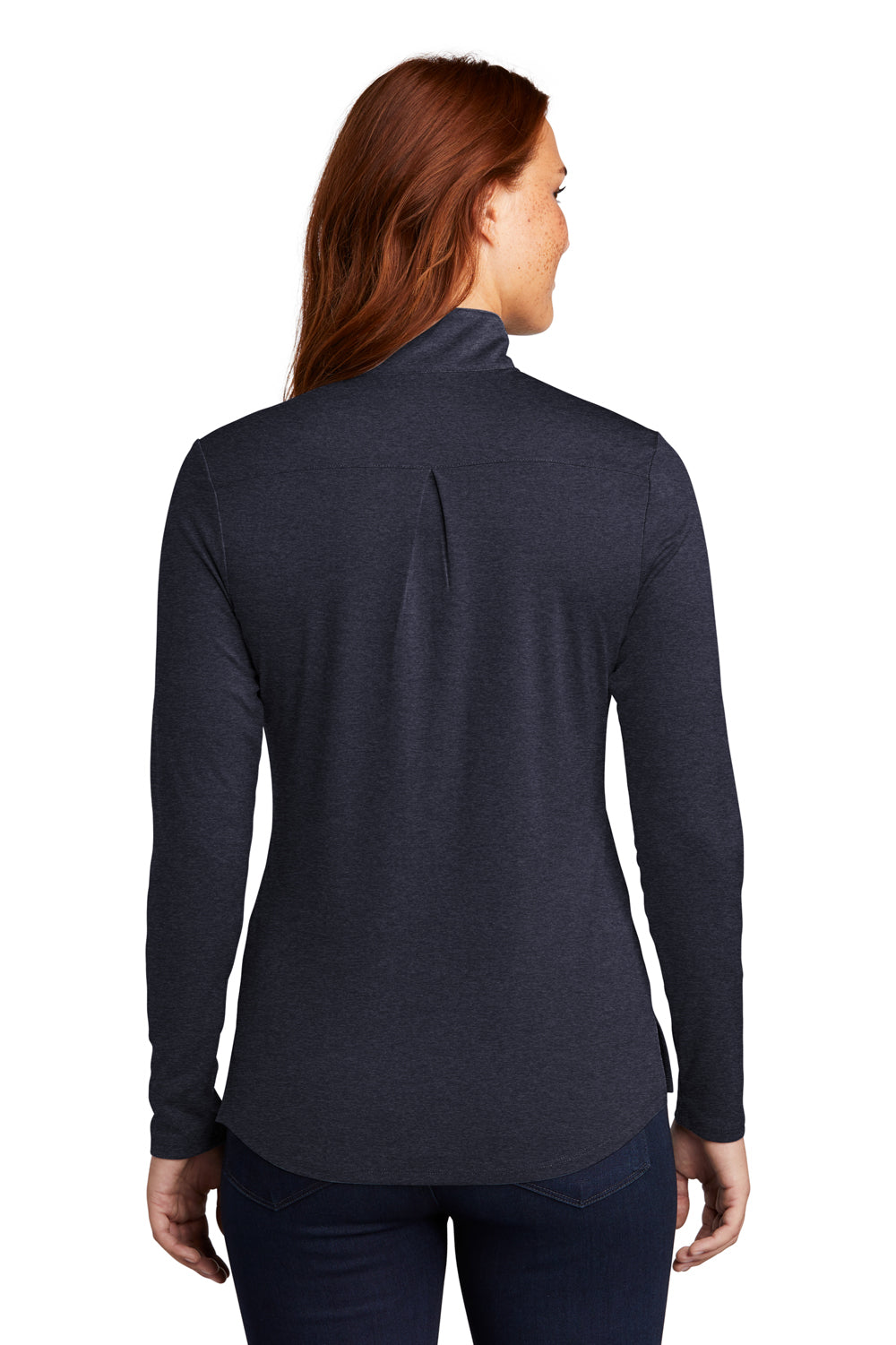 Sport-Tek Womens Endeavor 1/4 Zip Sweatshirt Heather Deep Navy Blue Side