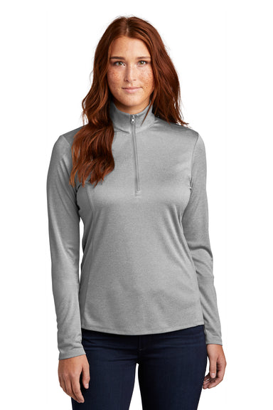 Sport-Tek Womens Endeavor 1/4 Zip Sweatshirt Heather Light Grey Front