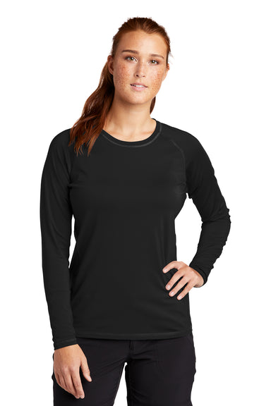 Sport-Tek Womens Rashguard Long Sleeve Crewneck T-Shirt Black Front
