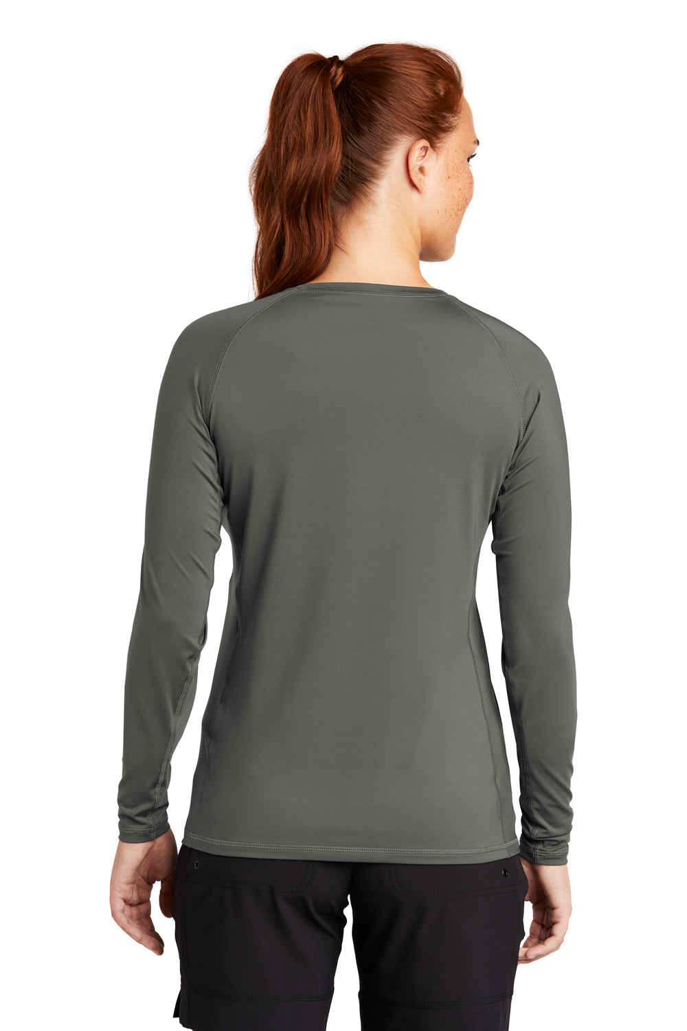 Sport-Tek Womens Rashguard Long Sleeve Crewneck T-Shirt Dark Smoke Grey Side